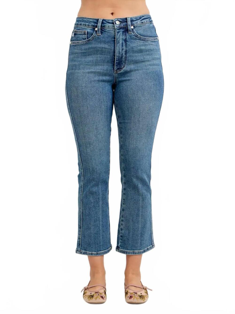 NEW JUDY BLUE high waisted tummy control kick flare jeans in blue